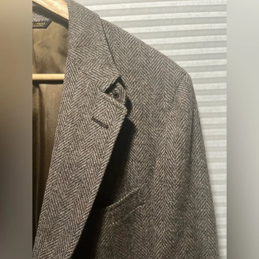VTG May Company Tweed Wool Herringbone Blazer Mens Brown Sport Coat Jacket